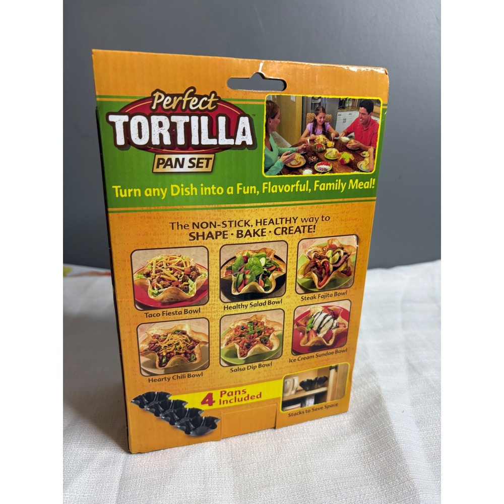 Perfect Tortilla Pan Set 4 Piece Non-Stick Baked Taco Bowl Maker Dishwasher Safe - Picture 2 of 4